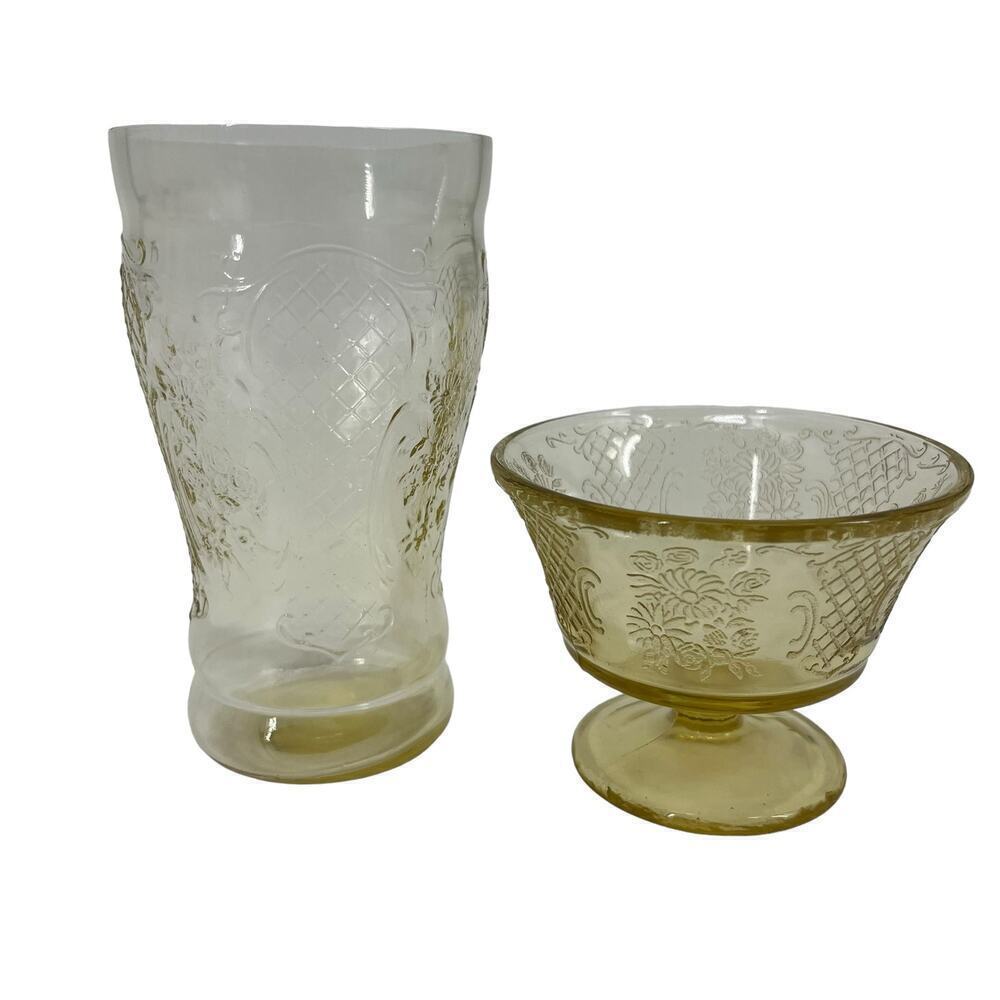 Vintage Federal Glass Normandie Sherbet Bowl &‎ Tumbler Amber Depression Glass